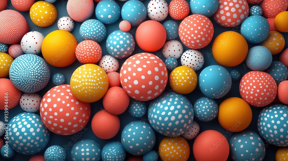 Poster colorful 3d spheres with dots forming a modern abstract background