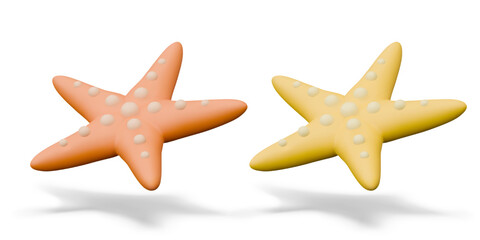 Pair of starfish of different colors. Inhabitants of ocean floor