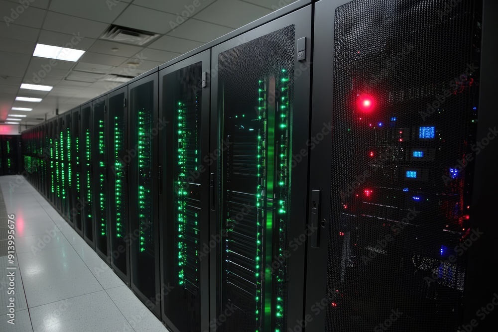 Leinwandbilder modern supercomputer running calculations with glowing red lights