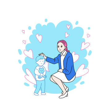 子どもの頭を撫でる女性のイラスト　擁護者