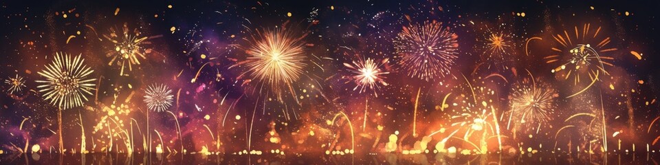 Obraz premium Festive Fireworks Fantasy: 4K Wallpaper with Abstract Patterns for New Year 2025, 2026, 2027 Celebrations. Dazzling Holiday Background with Snowflake Textures and Copy Space. Perfect for Winter Events