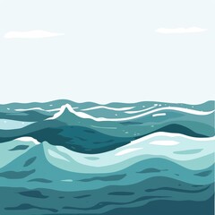 Ocean waves background, seascape illustration, blue water texture. Concept of nature, summer, travel, vacation.
