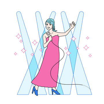 ステージで歌唱する女性のイラスト　エンターテイナー