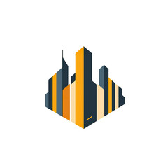 Fototapeta premium Abstract Geometric Cityscape Logo Design with Yellow and Blue Tones, generative ai image