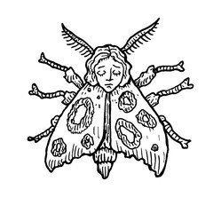 Moth Angel Wings Face Butterfly Beetle Tattoo Stamp Print