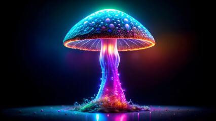 Stunning glowing magic mushrooms on a dark canvas