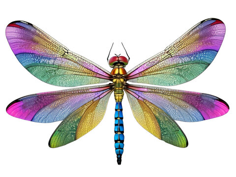 Colorful dragonfly with delicate wings, isolated on transparent background