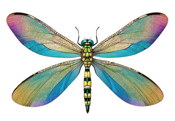 Vibrant dragonfly with detailed wings, transparent background
