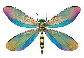 Vibrant dragonfly with detailed wings, transparent background