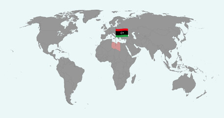 Pin map with Libya flag on world map. Vector illustration.
