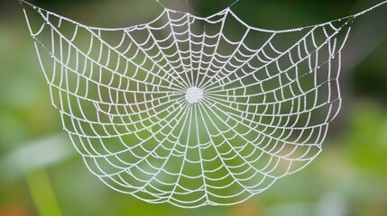 Intricate Dew-Kissed Spider Web Glimmering in Early Morning Light