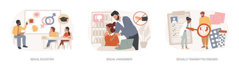 Sexual behavior isolated concept vector illustration set.
