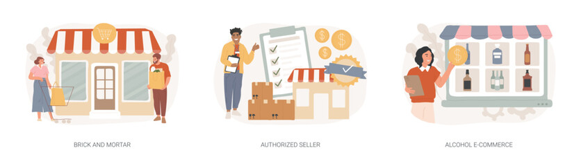 Retail business isolated concept vector illustration set.