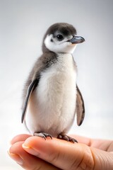 Baby Penguin Standing on Human Hand