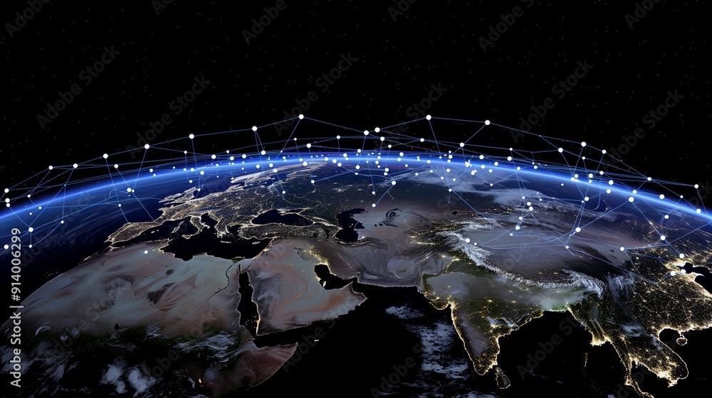 Poster comprehensive view of earth from space highlighting global connectivity and geographic features at n