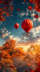 Fototapeta premium Whimsical Hot Air Balloons Soar Over Vibrant Autumn Landscape