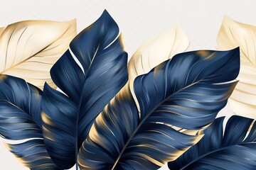 Watercolor botanical seamless pattern with tropical palm monstera leaves, gold lines. Vector leafy painted beautiful background. Floral pattern. Trendy abstract arrangements with tropical plants.