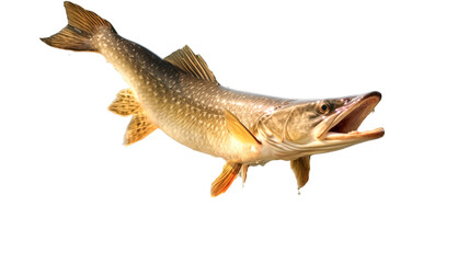 Pike fish jump out on transparent background. 

