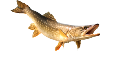 Pike fish jump out on transparent background. 
