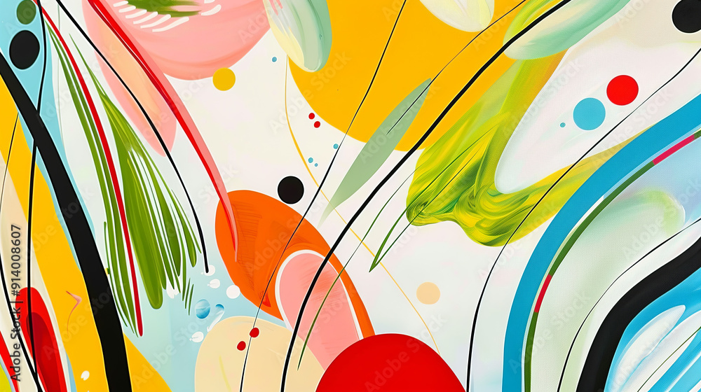 Poster abstract geometric art with bright colors and patterns.
