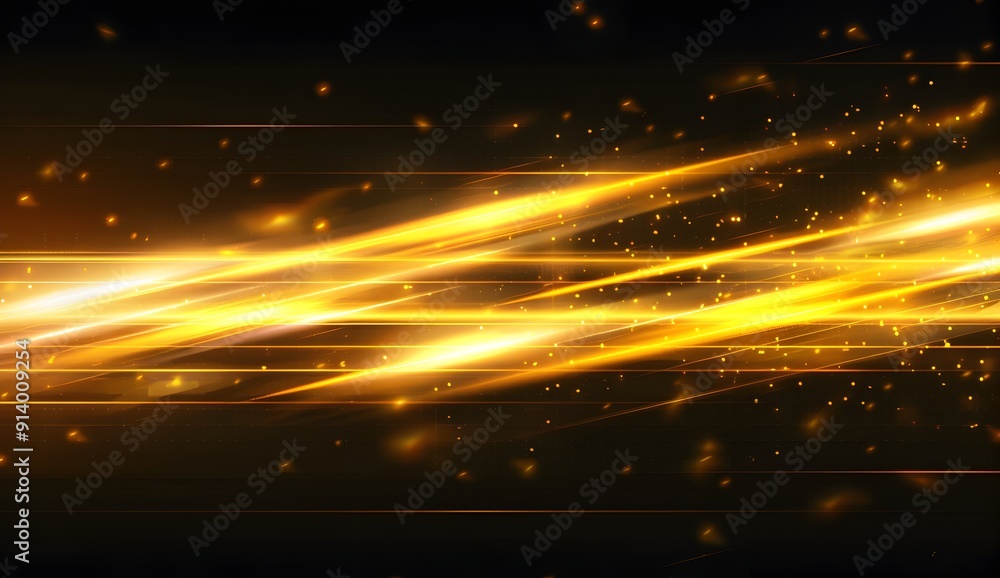 Poster abstract golden light effect, yellow glowing lines on transparent background. vector illustration of