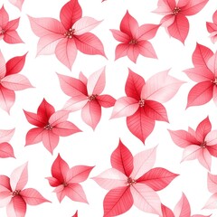 Obraz premium Delicate Watercolor Poinsettias in Soft Reds - Minimalist Kawaii Illustration with Pastel Colors, seamless pattern, Generative Ai