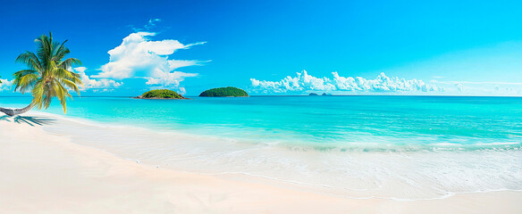 Fototapeta premium Traumhafter tropischer Strand mit türkisfarbenem Wasser und weißem Sand: Paradiesische Urlaubslandschaft