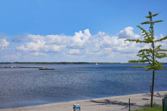 Great Goitzsche lake (Goitzsche), city port, open-cast mining lake in Bitterfeld - Germany