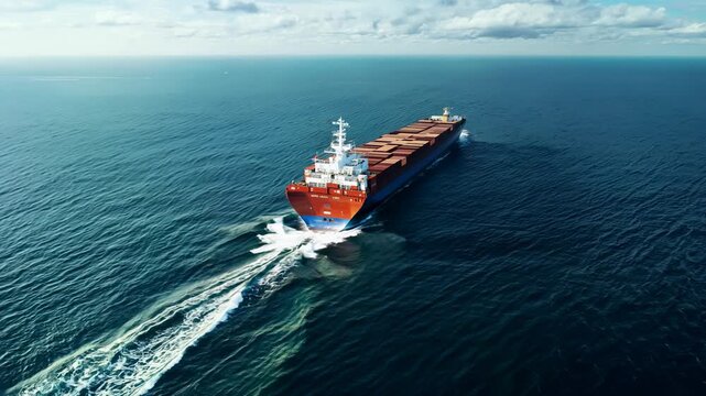 Aerial photo of a container ship. Sea freight is one of the most important engines of the modern economy. AI generated image.