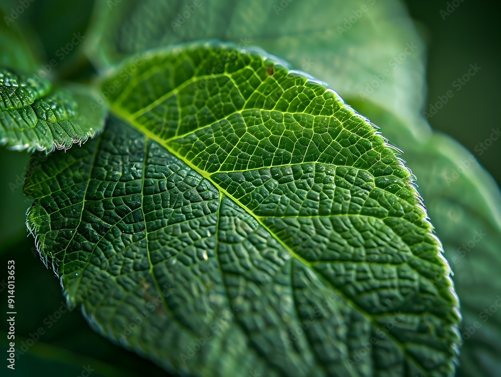 Poster lush green clover leaf macro close up with intricate vein patterns and textures