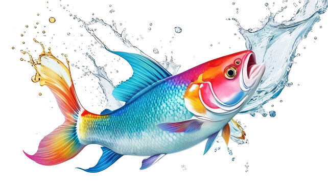recommend clip art: Colorful fish clip art jumping with a splash effect, isolated on transparent background