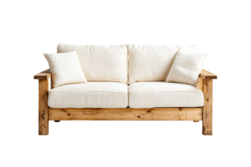 Rustic Wooden Sofa with White Cushions