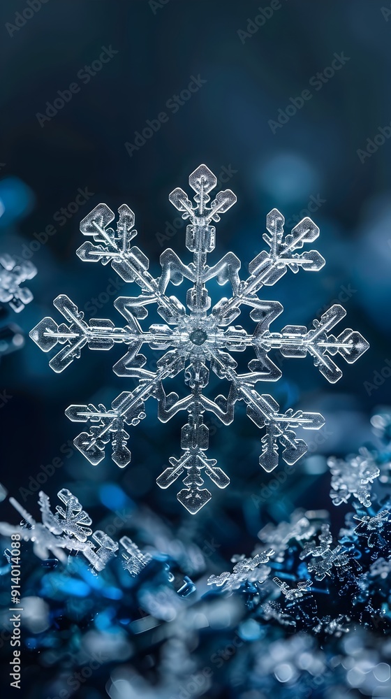 Poster intricate snowflake on dark background showcasing unique crystalline patterns