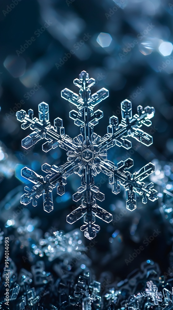 Poster captivating snowflake macro photography on dark background