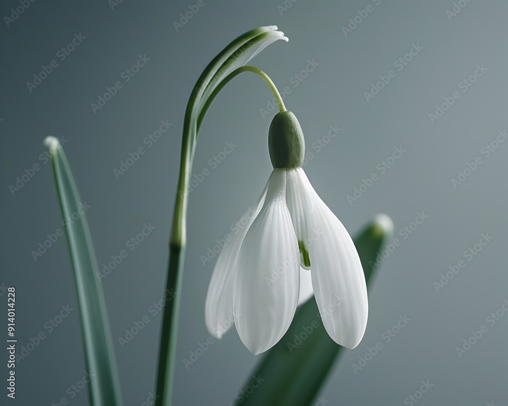 Poster delicate snowdrop flower macro shot with pristine petals and minimal background
