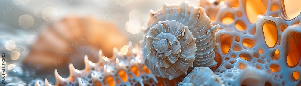 Poster captivating spiral seashell close up revealing intricate patterns and textures