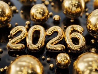2026 new year made of gold ballons on black background 