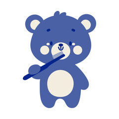 Cute Blue Bear Brushing Teeth