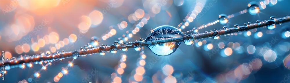 Poster captivating raindrop reflecting the enchanting spider web in macro close up photography