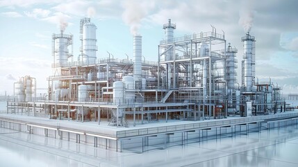 Obraz premium Industrial Plant Blueprint: 3D Model of a Refinery