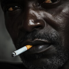 
Close-up macro shot of a cigarette in a smoker's mouth, highlighting the health hazards of smoking. The image serves as a powerful reminder of the dangers associated with tobacco use.