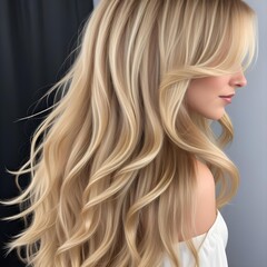 Fototapeta premium A close up of wavy blonde hair, showing the texture and shine