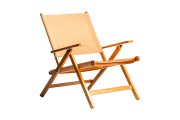 Wooden folding chair with beige canvas