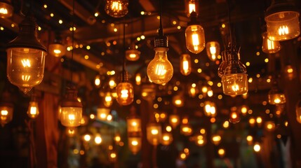 Warm Ambiance Created by Strings of Vintage Light Bulbs in a Cozy Outdoor Setting