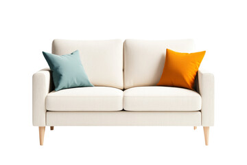 White Sofa with Blue and Orange Pillows