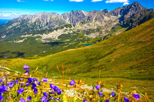 Tatra Mountain, Poland, view to group of glacial lakes from Kasprowy Wierch range.