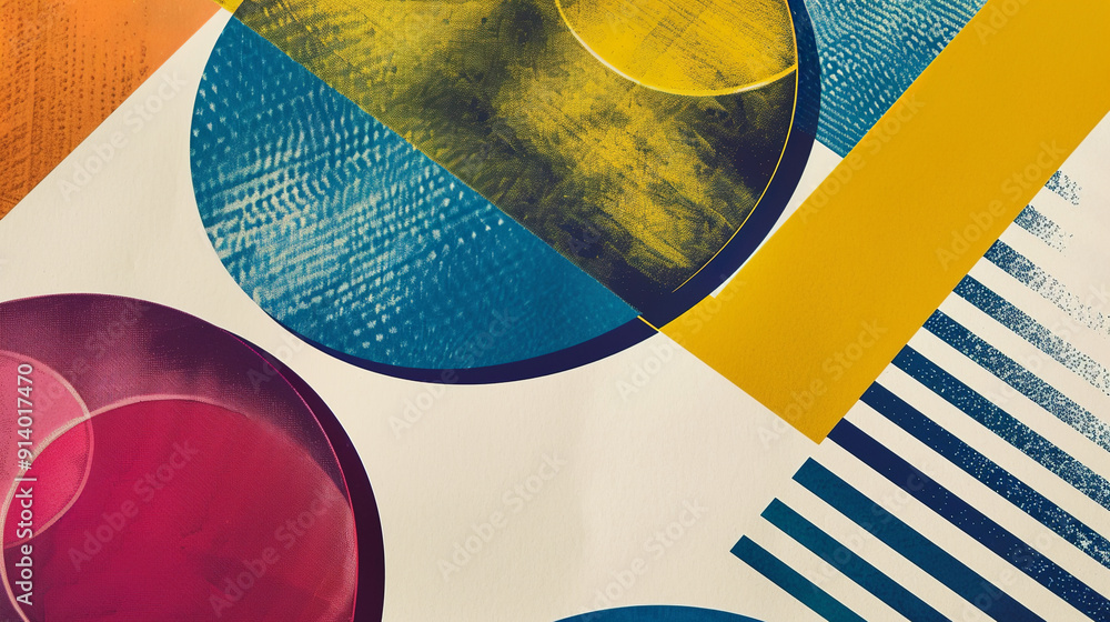 Poster abstract geometric art with bold colors and patterns.