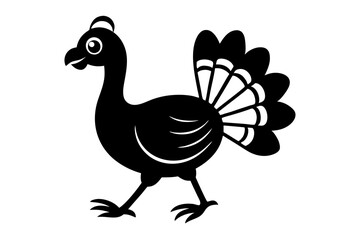 Turkey Bird Black Silhouette Vector Icon for Thanksgiving Logo Design - Isolated on White