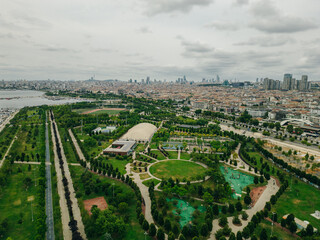 Istanbul, Turkey - Aerial view of park in Maltepe district on the Marmara Sea coast of the Asian side