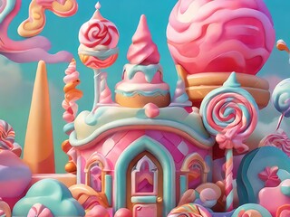 A whimsical scene with candy-like patterns in pastel and bright hues, with gradients adding depth.